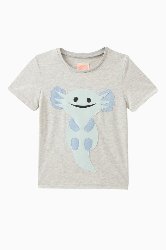 

Graphic Appliqué T-Shirt in Cotton Blend, Grey