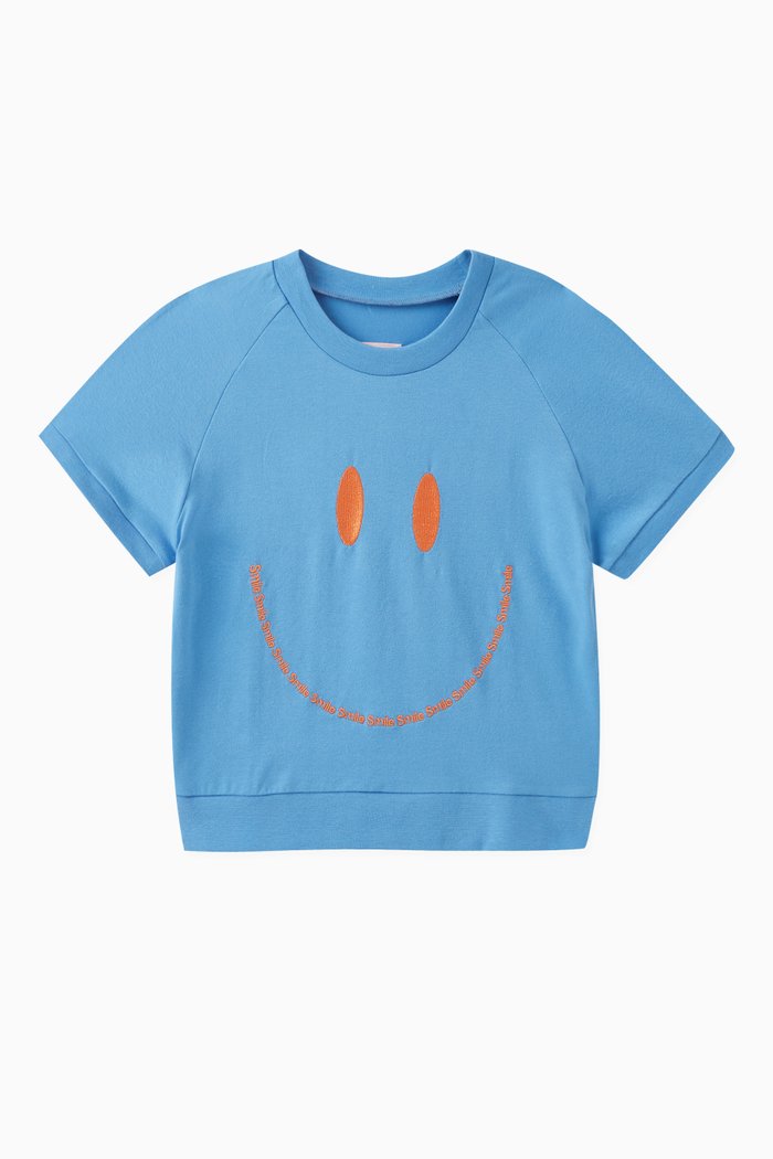 

Smile Detail T-Shirt in Cotton Stretch, Blue