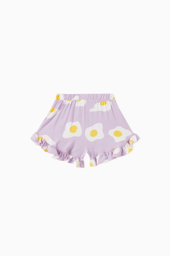 

Ruffled Augusta Egg Print Shorts in Rayon Stretch, Purple