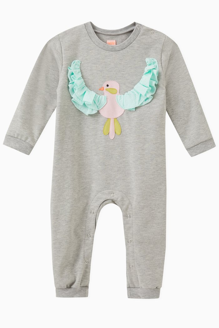 

Picaflor Bird Detail Romper in Cotton Blend, Grey