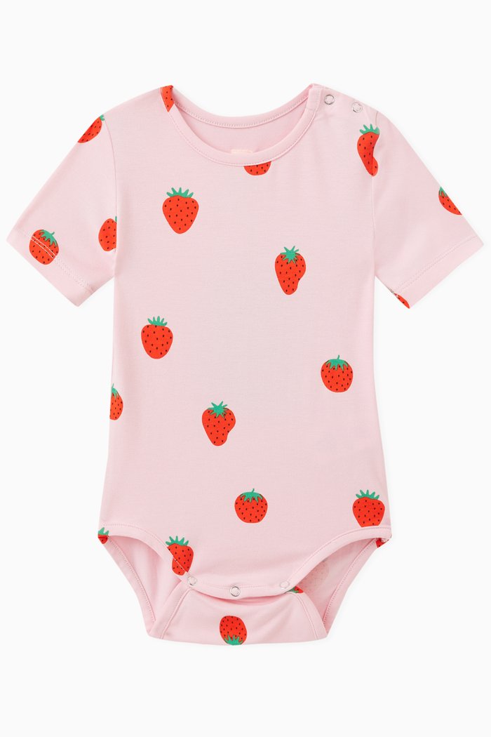 

Fraise Strawberry Print Bodysuit in Cotton Blend, Pink