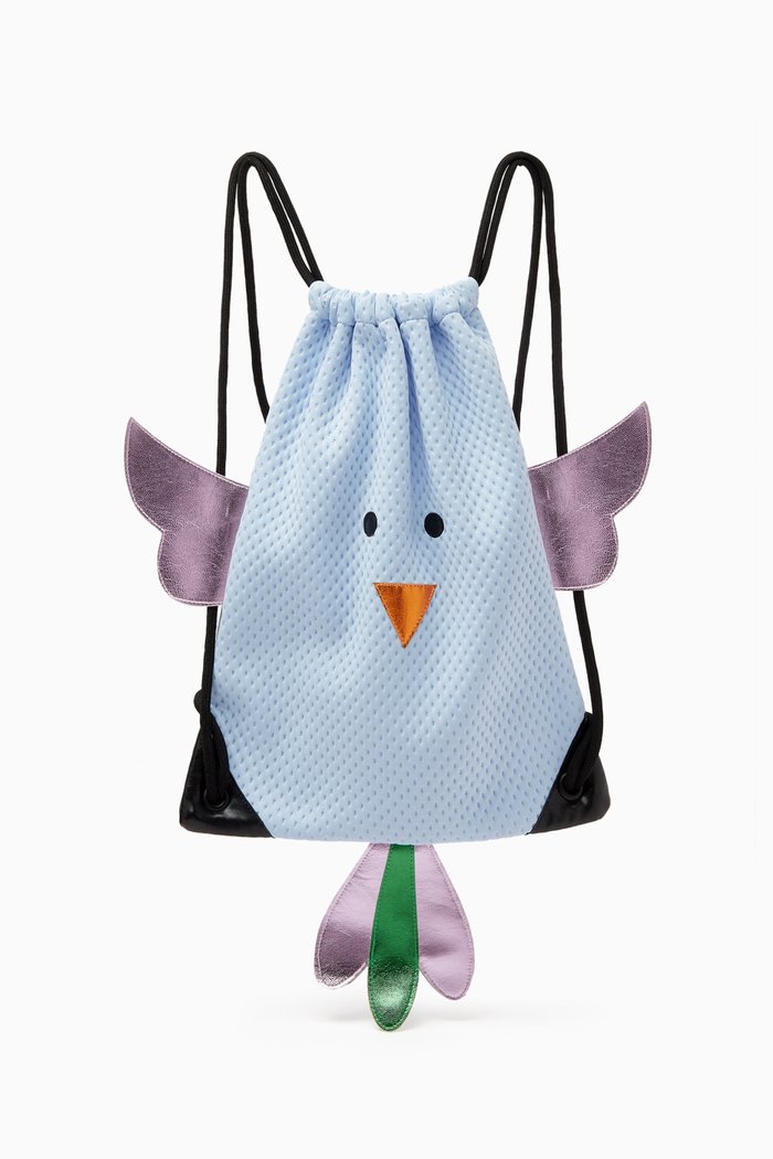 

Bird Drawstring Backpack in Mesh, Blue