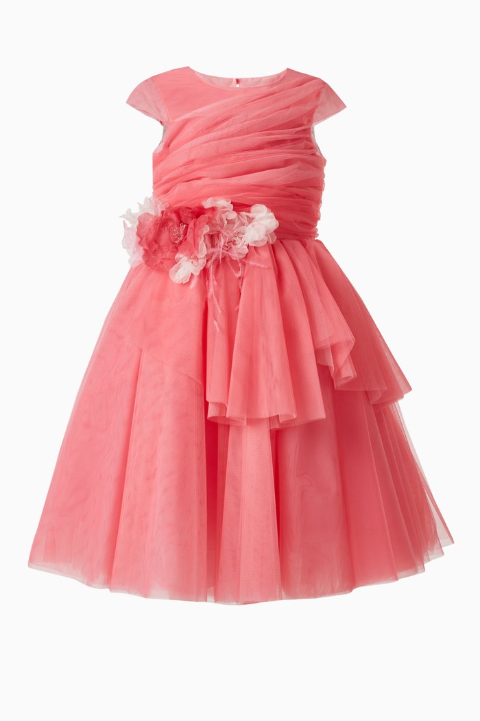 

Flower Tulle Gown in Polyester, Pink