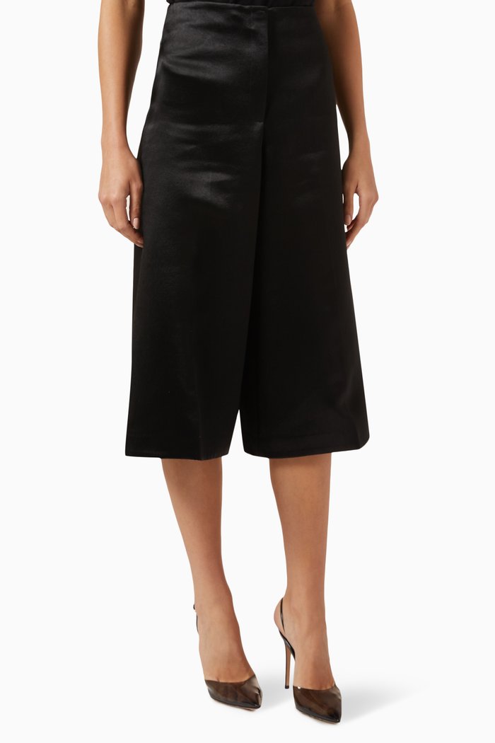 

Wide-leg Culottes in Bonded-satin, Black