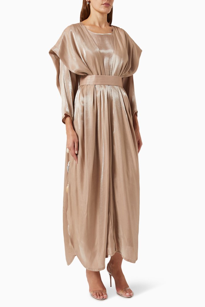 

Belted Cape Shimmer Kaftan in Cotton, Neutral