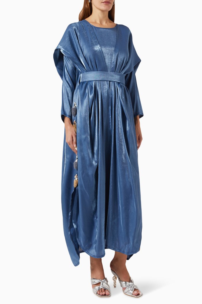 

Belted Cape Shimmer Kaftan in Cotton, Blue