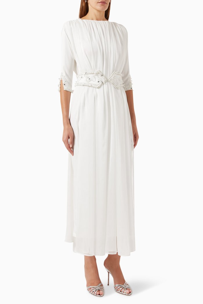 

Crystal-embellished Belted Maxi Dress, White