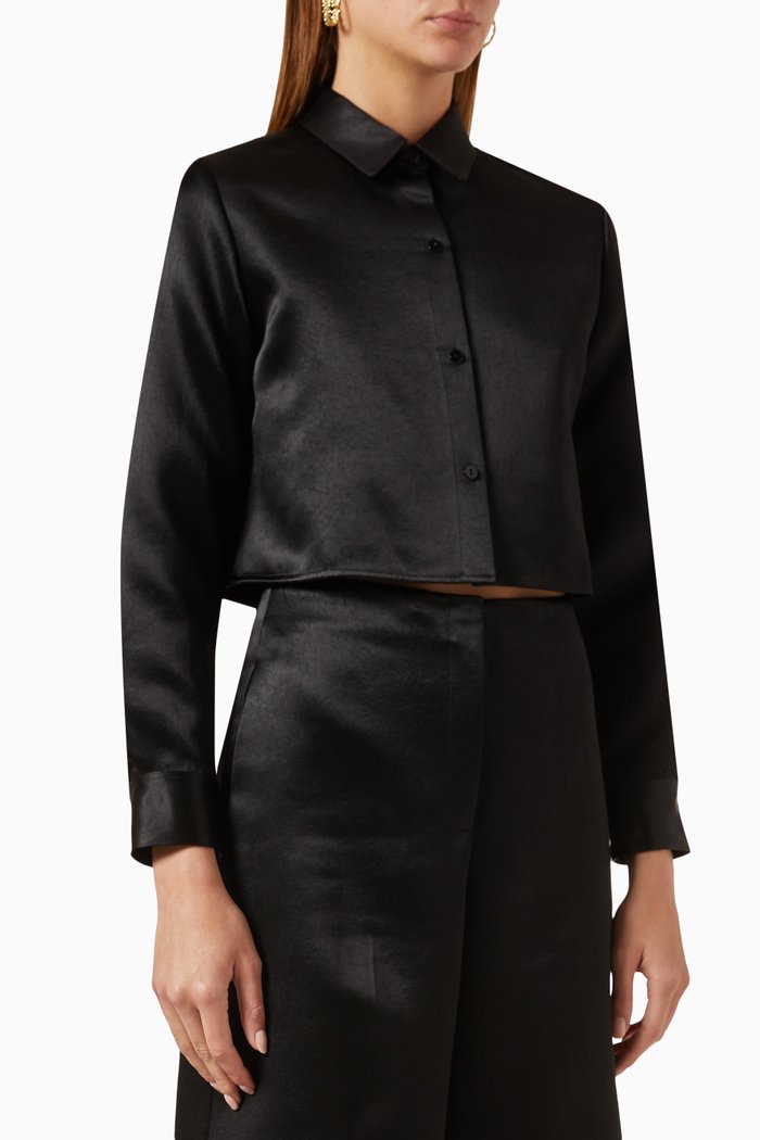 

Classic Crop Shirt in Bonded-satin, Black