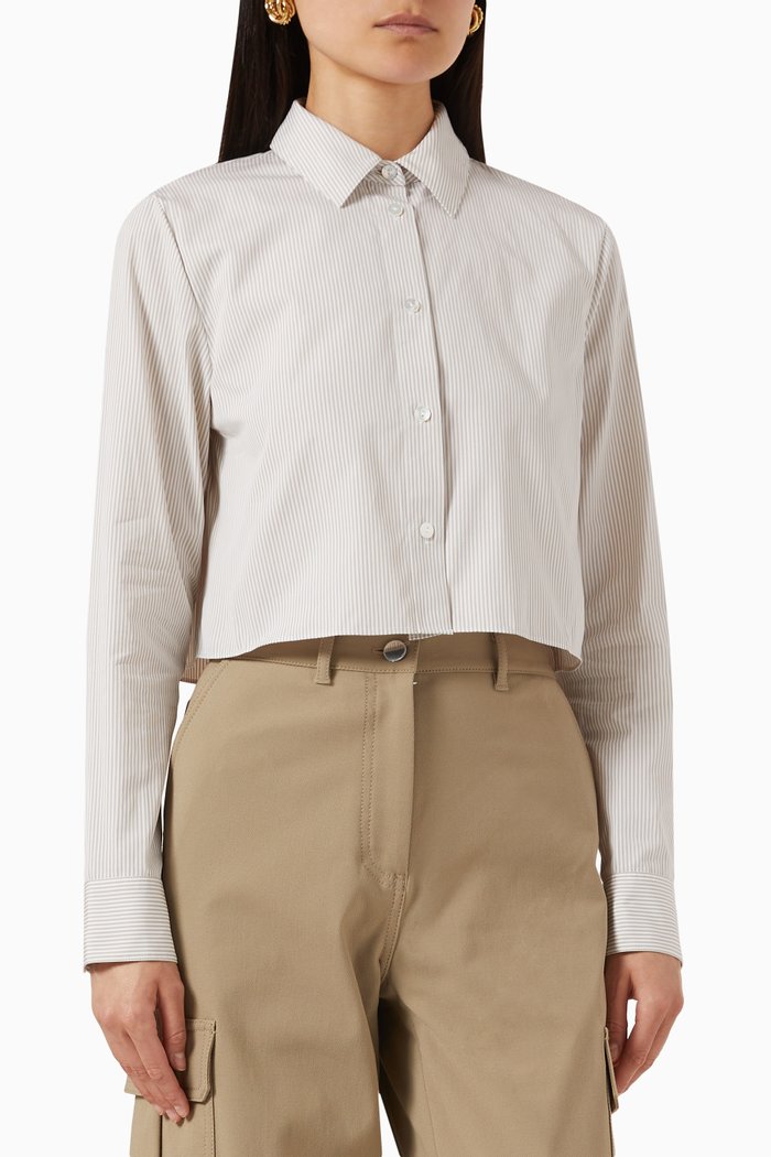 

Striped Crop Shirt in Cotton, Neutral