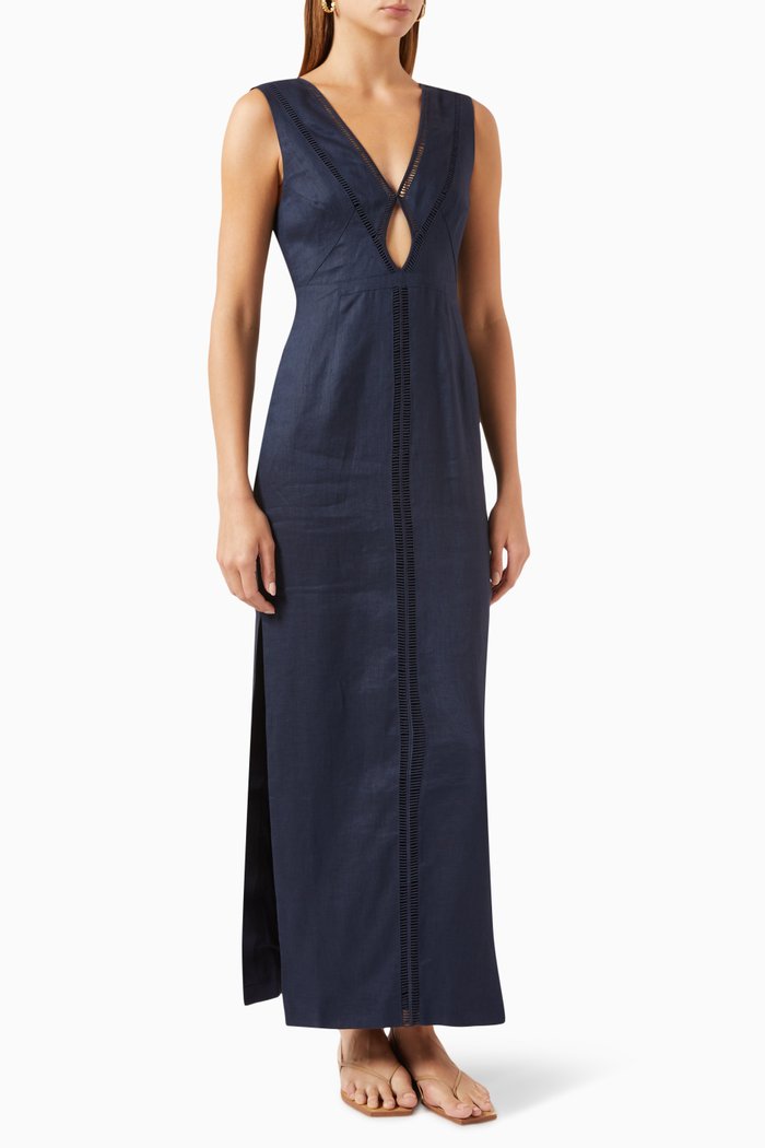 

Adaline Maxi Dress in Linen, Blue