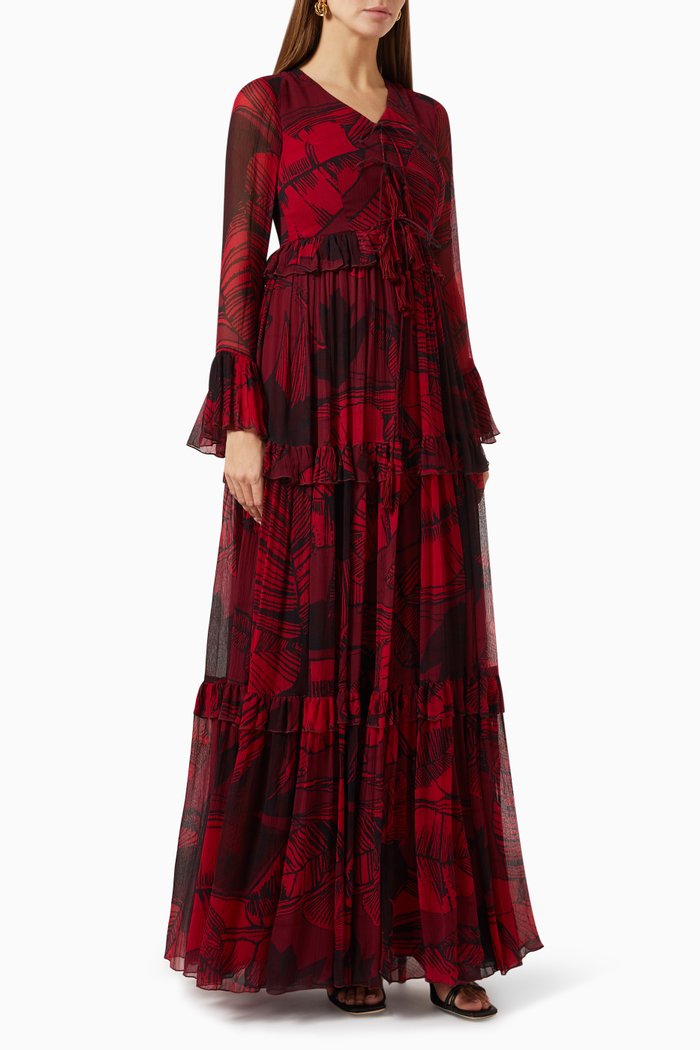 

Floral-print Tie-front Maxi Dress in Chiffon, Pink