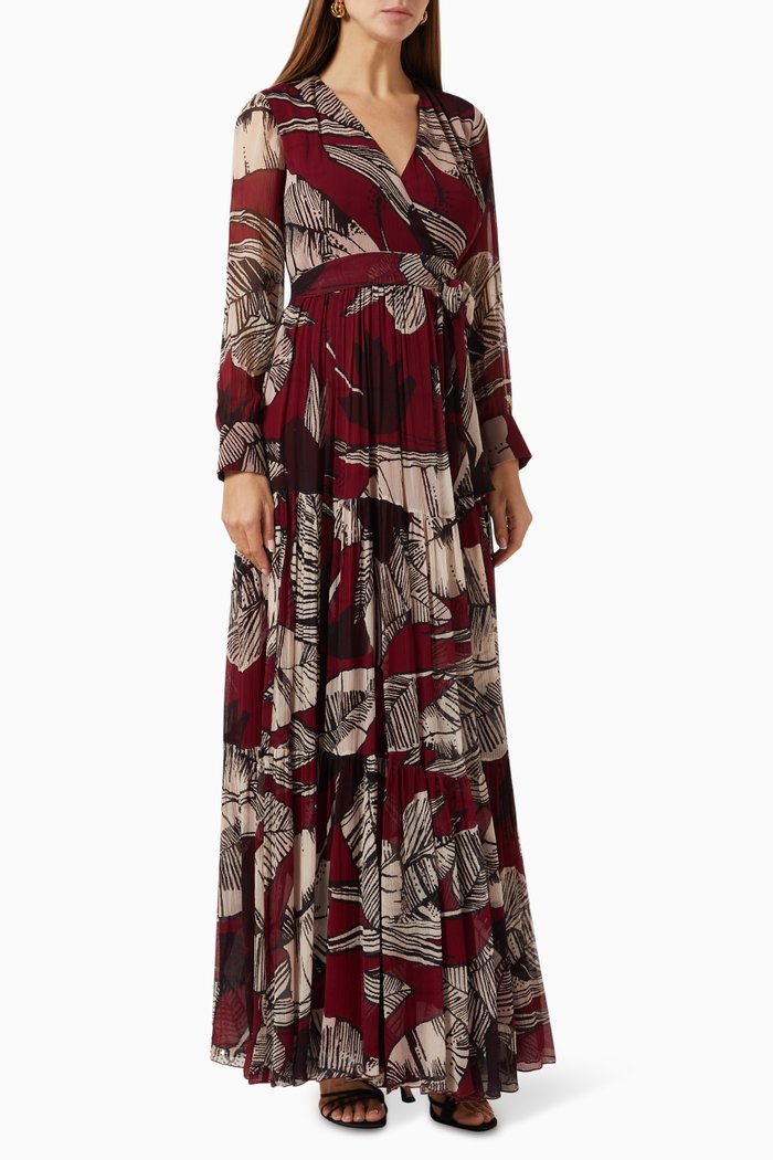 

Floral Wrap Maxi Dress in Chiffon, Brown