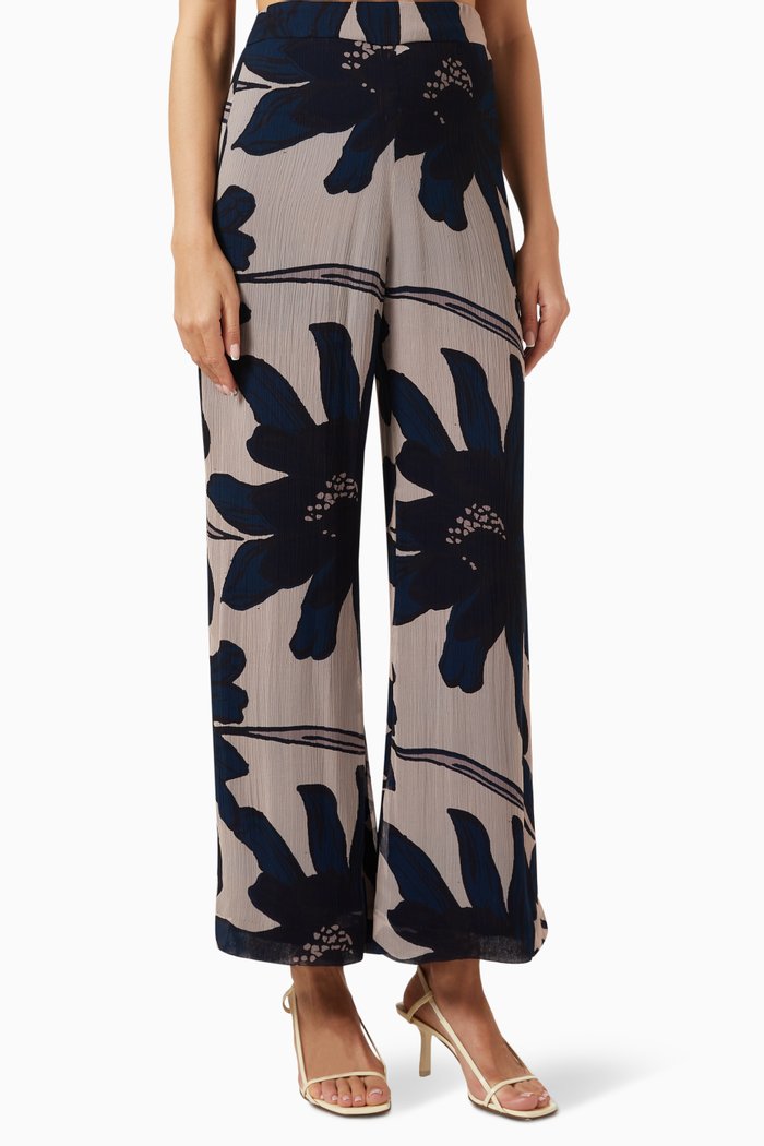 

Floral-print Wide-leg Pants in Chiffon, Blue