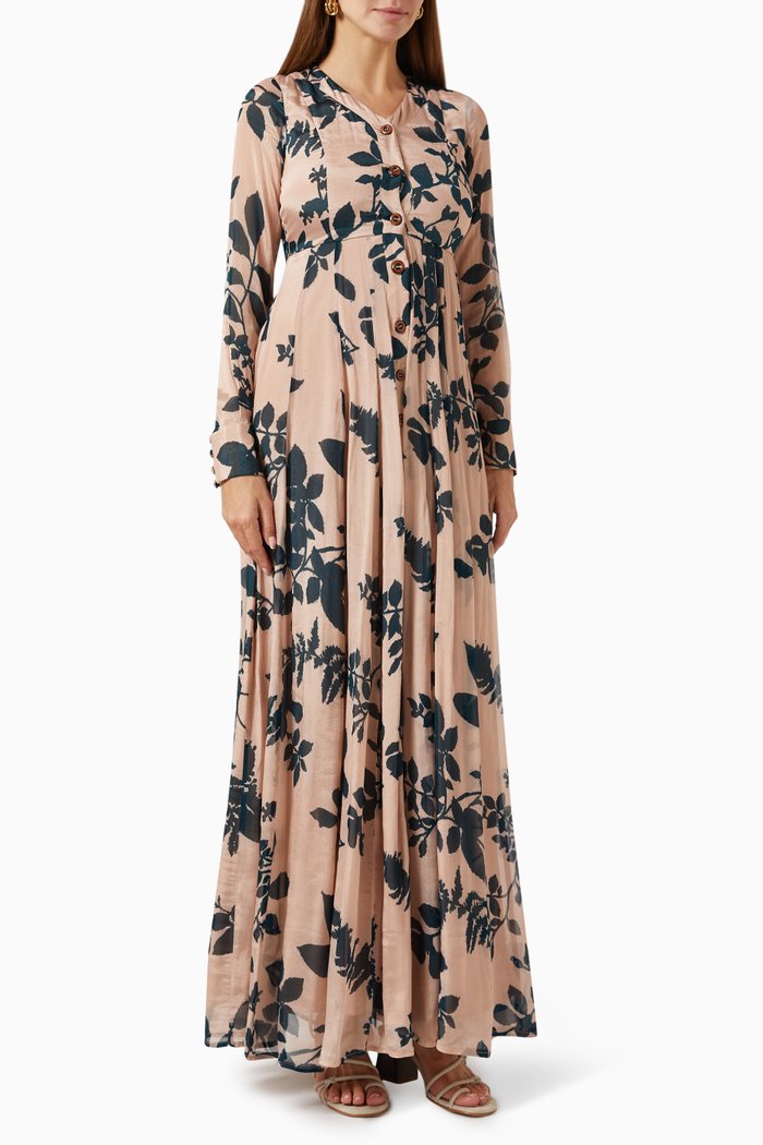 Floral Maxi Shirt Dress in Chiffon, Pink