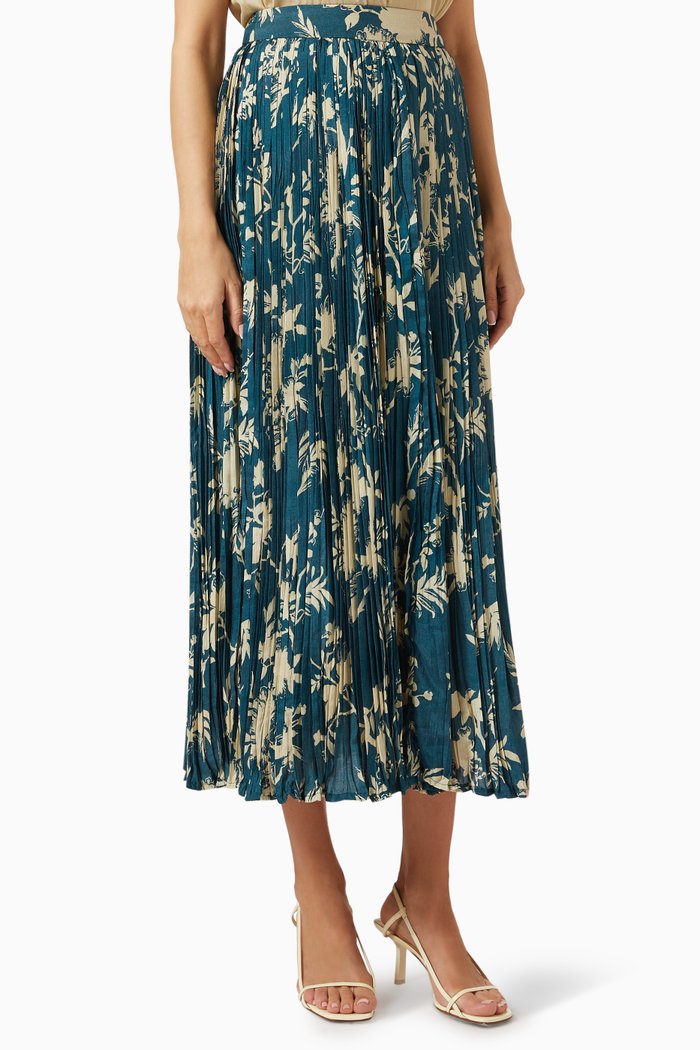 

Floral-print Pleated Midi Skirt in Chiffon, Green