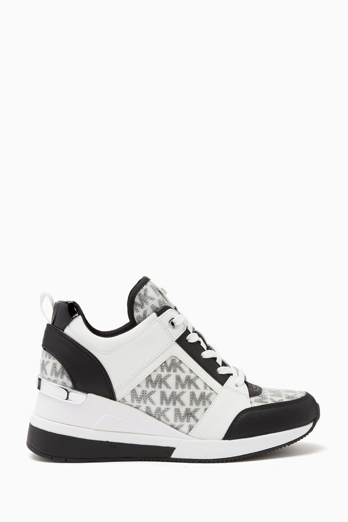 

Goergia Monogram Lace-up Wedge Sneakers in Leather, White