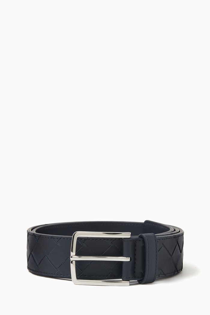 

Intrecciato Belt in Calfskin Leather, Blue