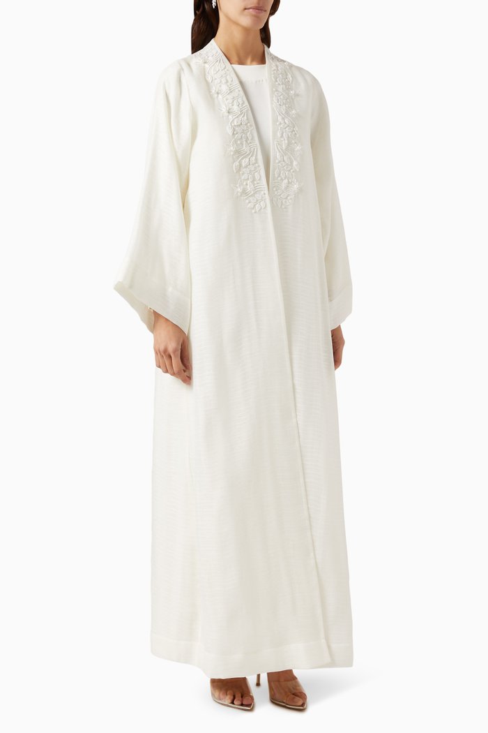 

3-piece Bead-embellished Abaya Set in Organza & Satin, White