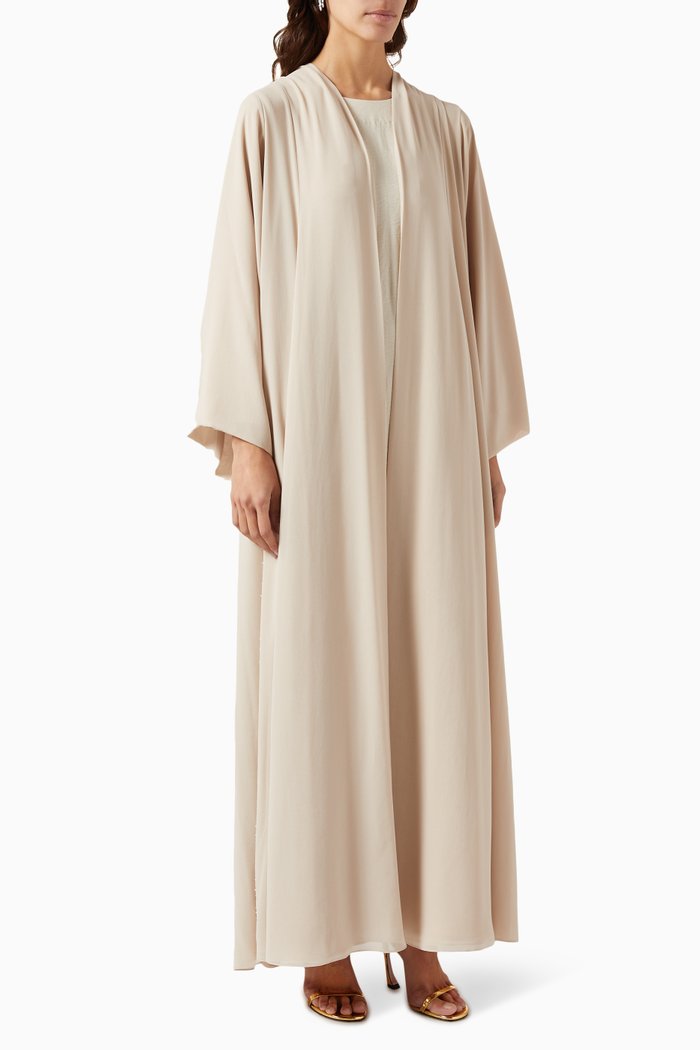 

3-piece Bead-embellished Abaya Set in Chiffon & Satin, Neutral