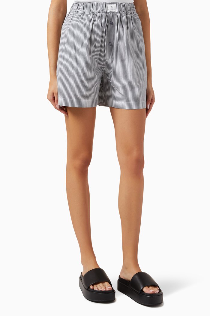 

Liam Striped Boxer Shorts in Cotton-poplin, Grey