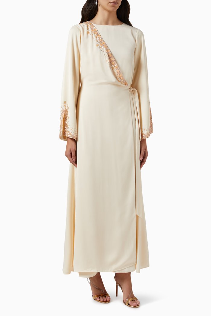

Embellished Wrap Dress, Neutral