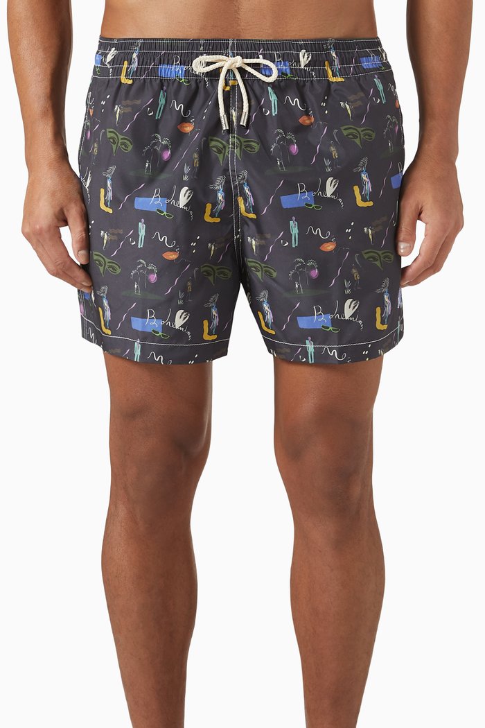

Graphic Print Swim Shorts in Nylon, Blue