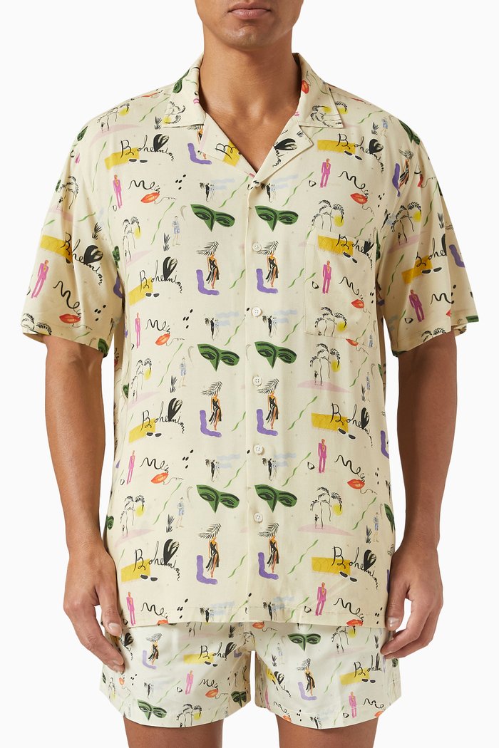 

Graphic Print Short Sleeved Shirt in Cotton, Neutral