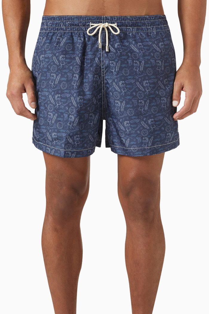 

Graphic Print Shorts in Nylon, Blue