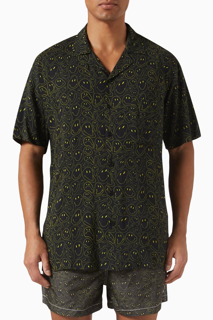 

Emoji Print Short Sleeved Shirt in Cotton, Black