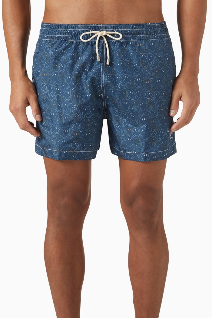 

Emoji Print Shorts in Nylon, Blue