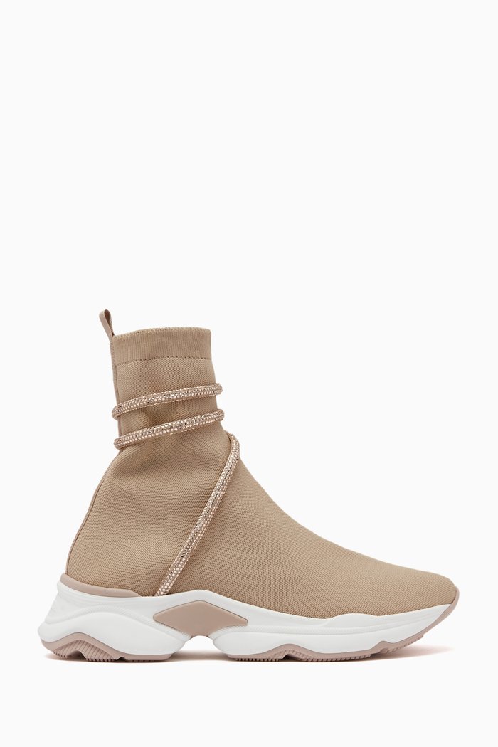 

Cleo Crystal High-top Sneakers in Satin Silk, Neutral