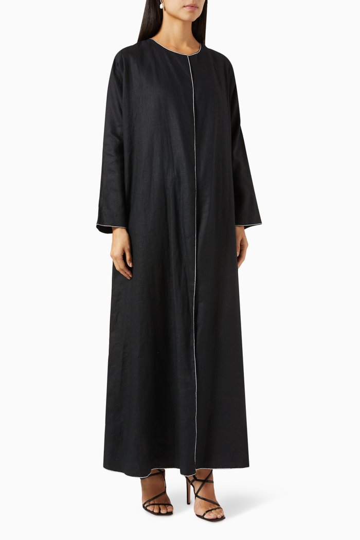 Round-neck Abaya in Linen, Black