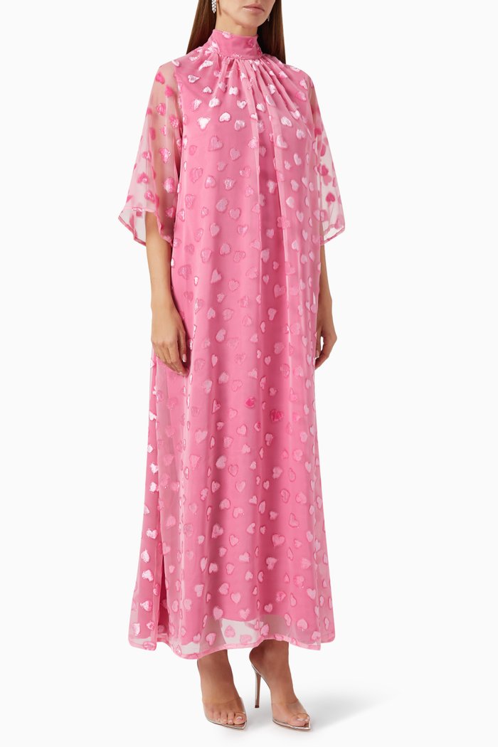 

Hearts Devoré Cape Dress in Organza, Pink