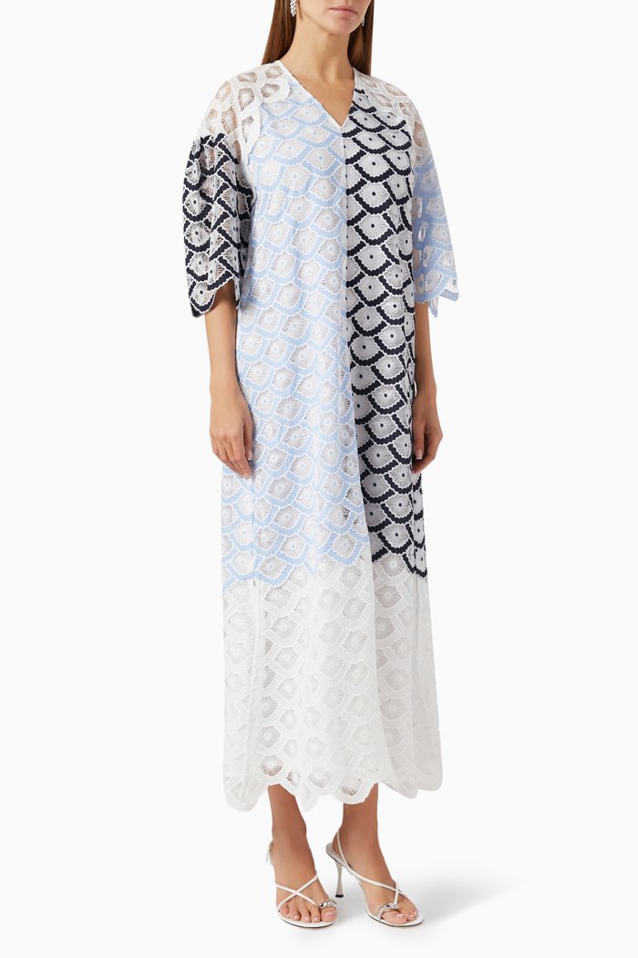 

Contrast Panels Shirt Dress in Lace, Blue