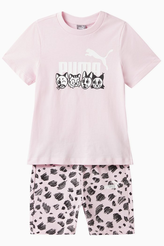 

Animal-print Logo T-shirt Set in Cotton, Pink