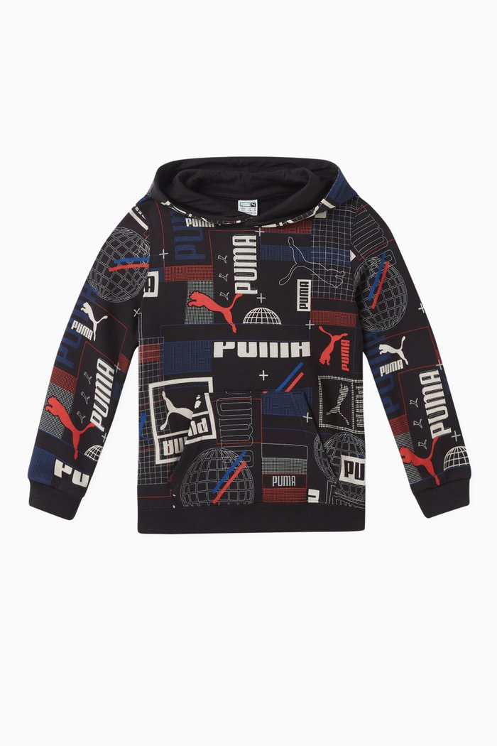 

All-over Print Logo Sweatshirt in Cotton, Black