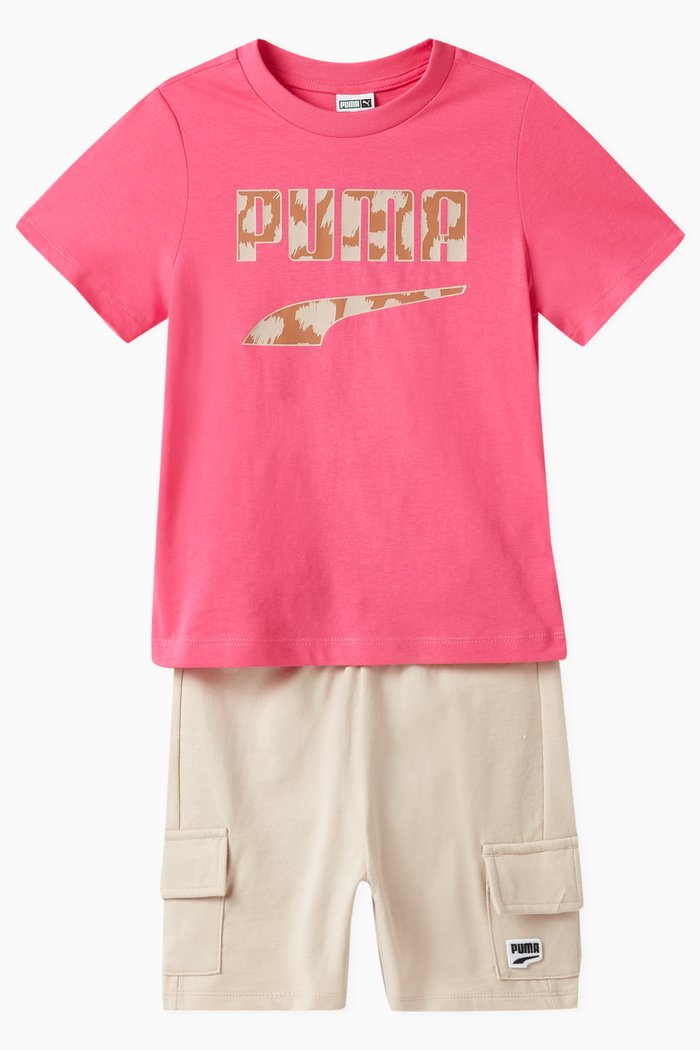 

Logo T-shirt & Shorts Set in Cotton, Pink