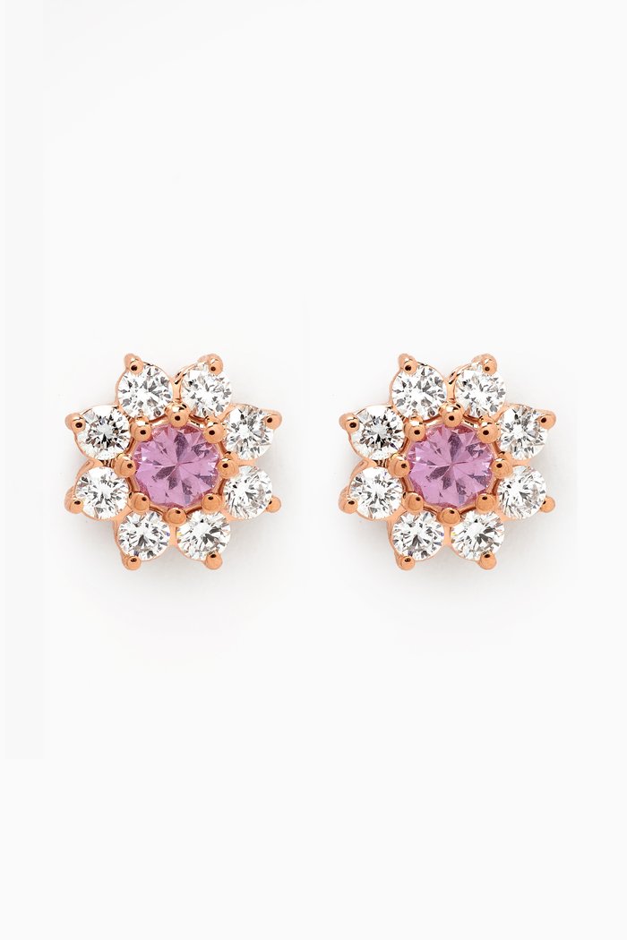 

Mini Flower Diamond & Pink Sapphire Stud Earrings in 18kt Gold