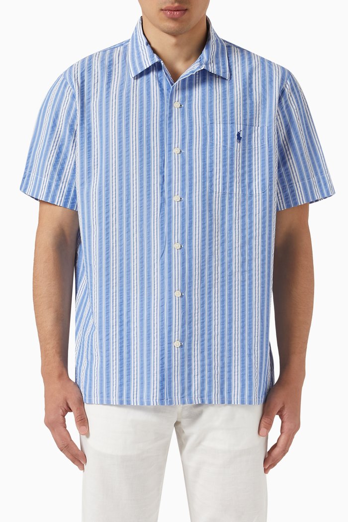 

Logo Sport Shirt in Linen, Blue