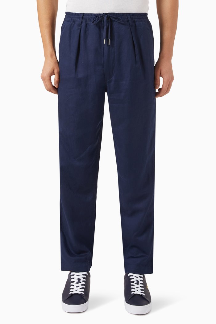 

Flat Front Trousers in Linen Blend, Blue