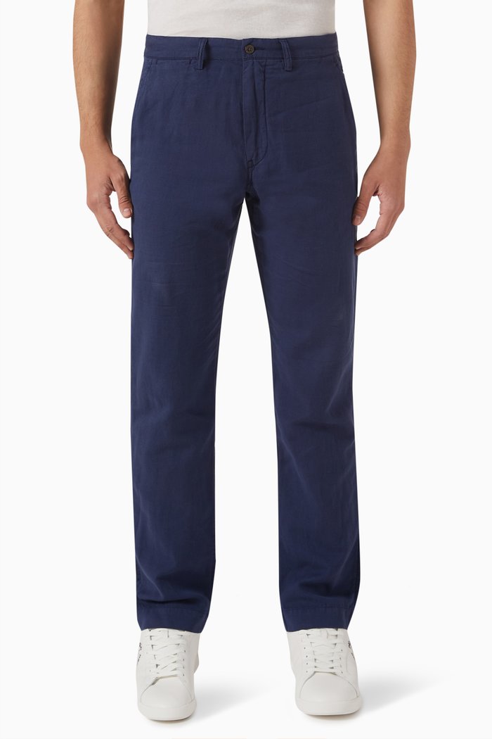 

Straight-Fit Pants in Linen Blend, Blue