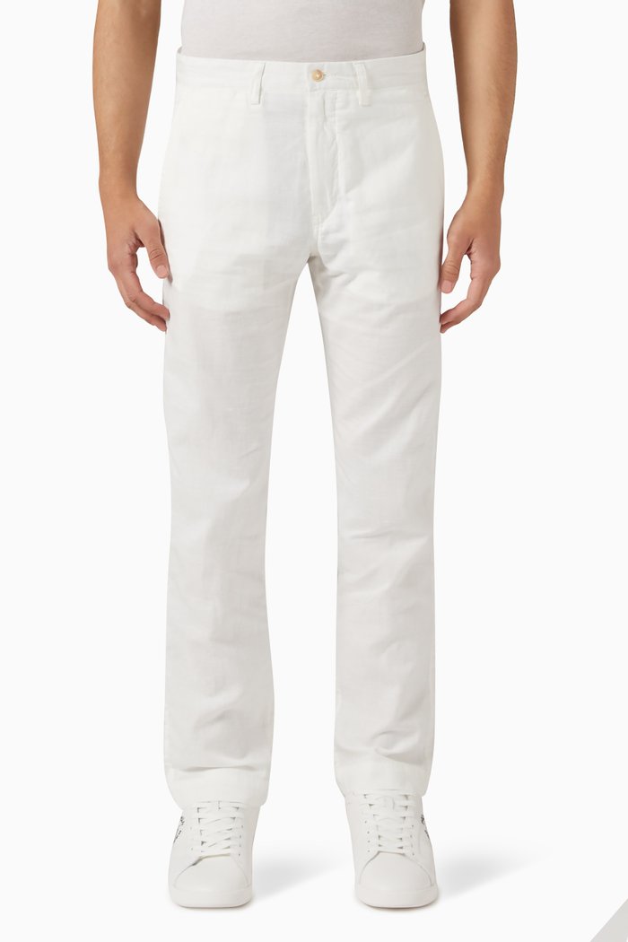 

Straight-Fit Trousers in Linen Blend, White