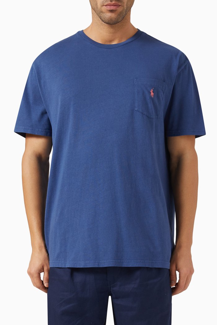 

Logo Patch Pocket T-shirt in Cotton Blend, Blue