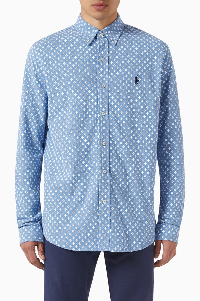 

Long Sleeved Shirt in Cotton Mesh, Blue