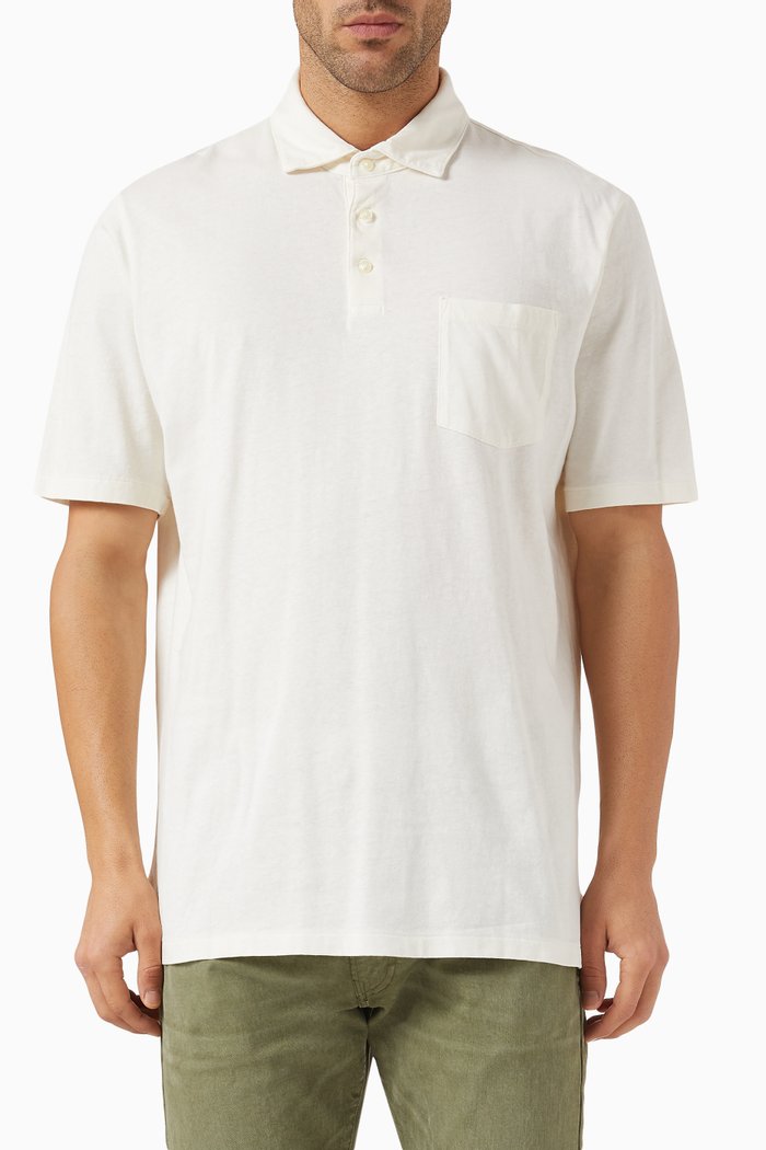 Patch Pocket Polo Shirt in Cotton Blend, Neutral