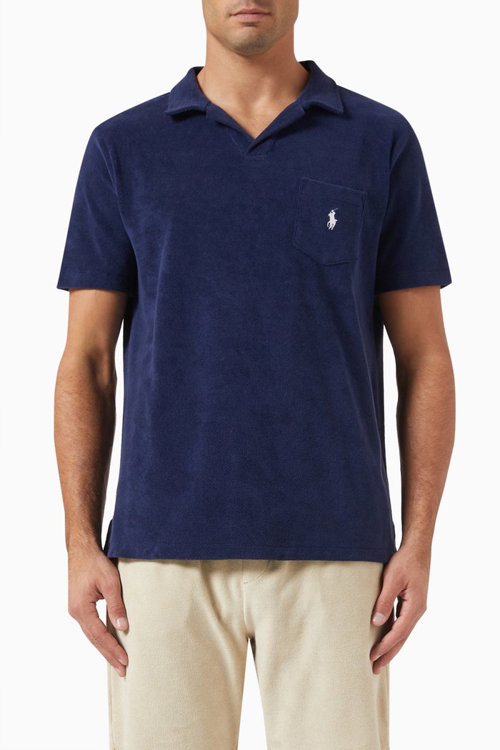 

Logo Patch Pocket Polo Shirt in Cotton Blend, Blue