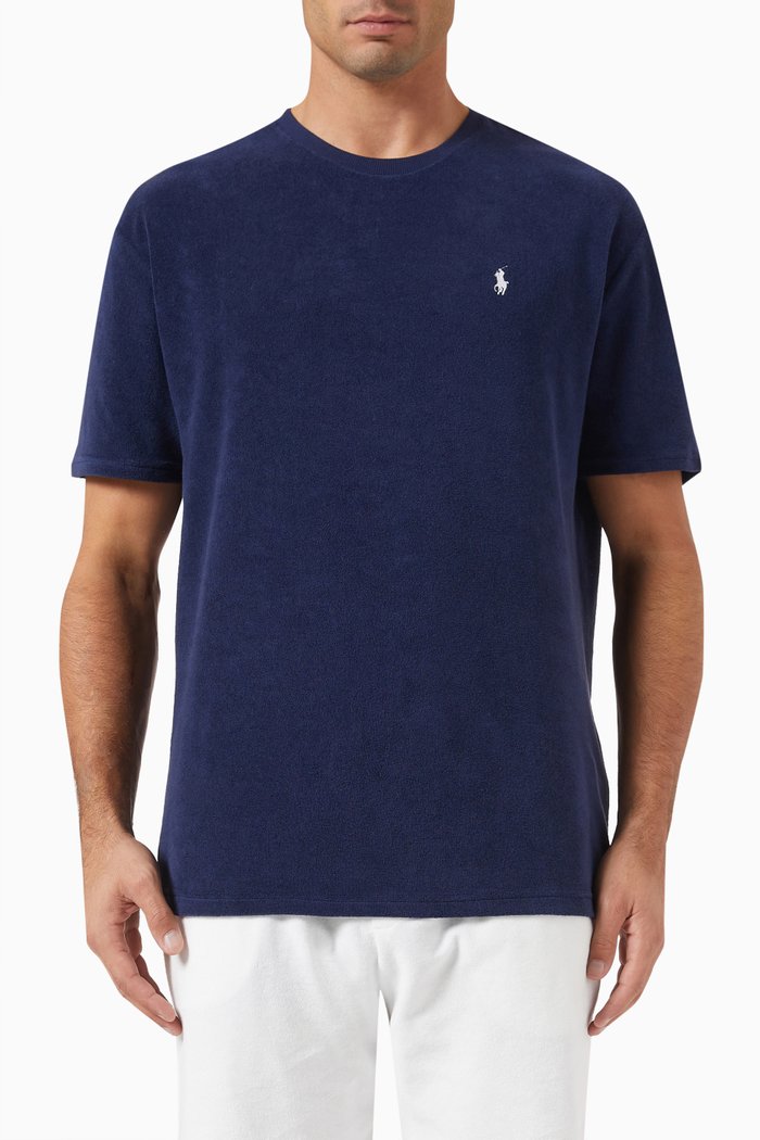 

Short Sleeved Logo T-shirt in Cotton Blend, Blue