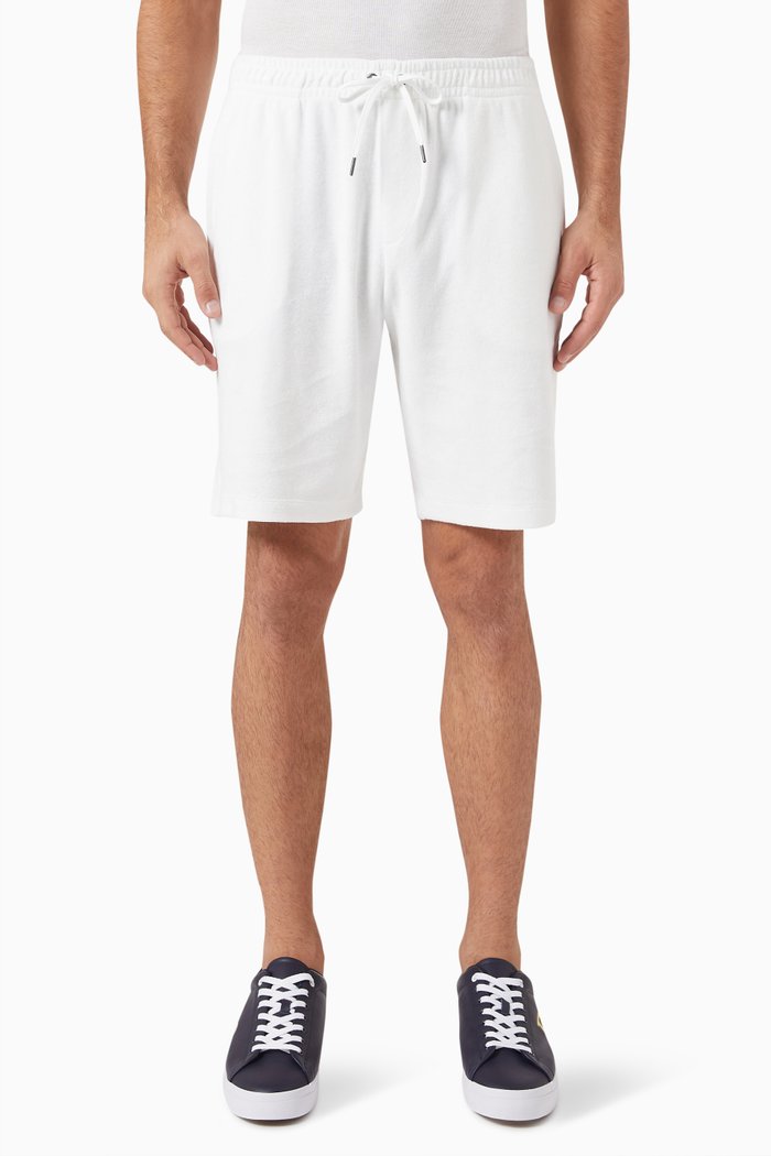 Drawstring Logo Shorts in Cotton Blend, White