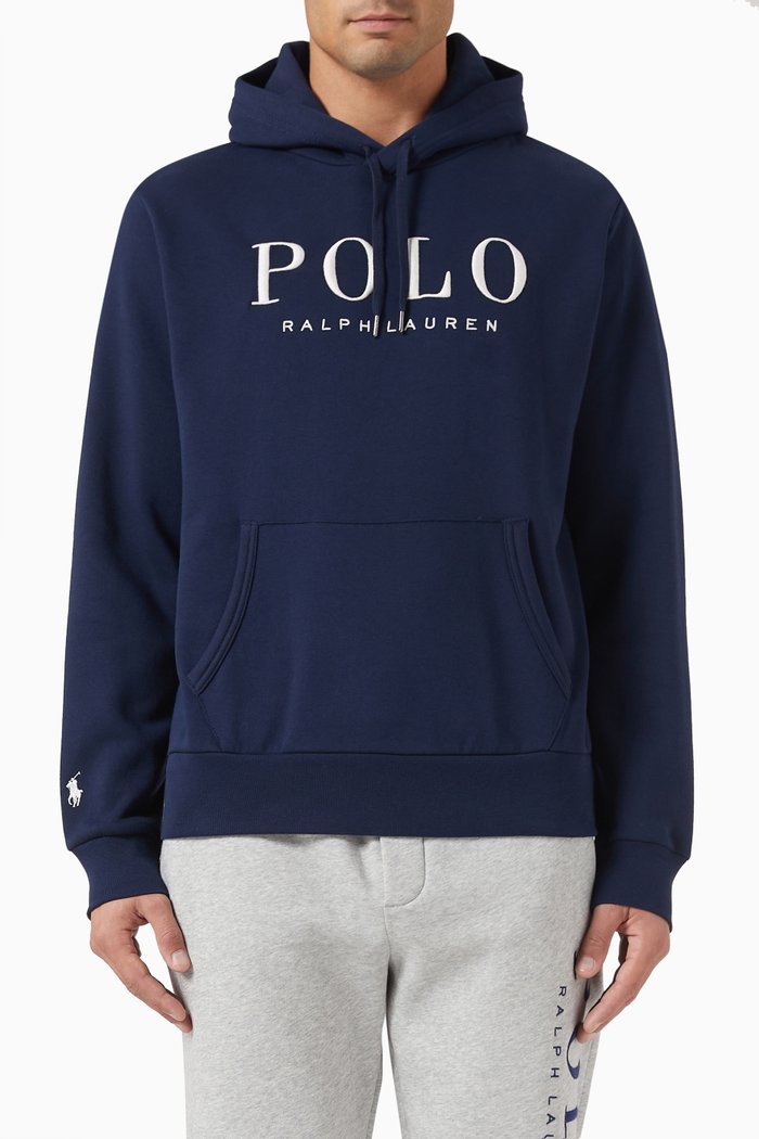 

Logo Print Hoodie in Cotton Blend, Blue