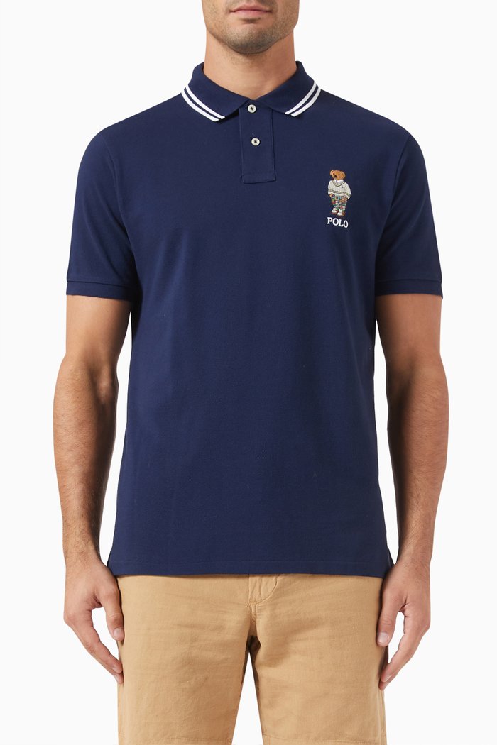 

Polo Bear Logo Polo Shirt in Cotton, Blue